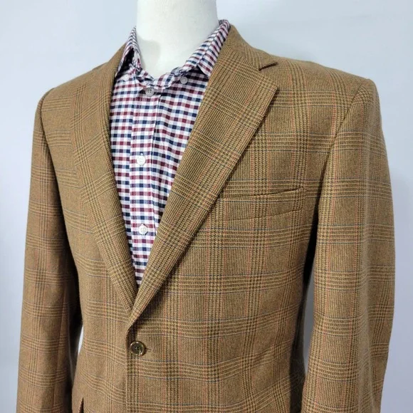Irvine Park Men's Tweed Sport Coat Blazer Two‎ Button Brown Plaid Multicolor 40R